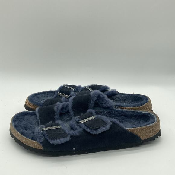 EU 44 Mens Size 11 US Birkenstock Arizona Shearling Sandals Midnight Blue Suede - Picture 4 of 9